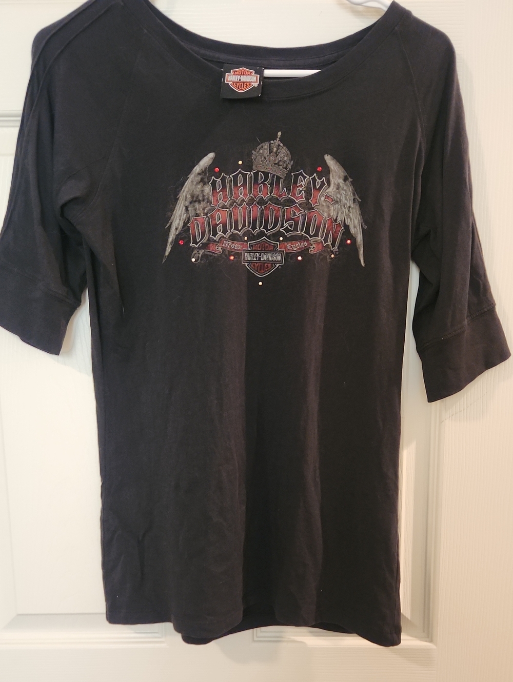 Harley-Davidson Black Elbow Sleeve Tee with Winged Logo